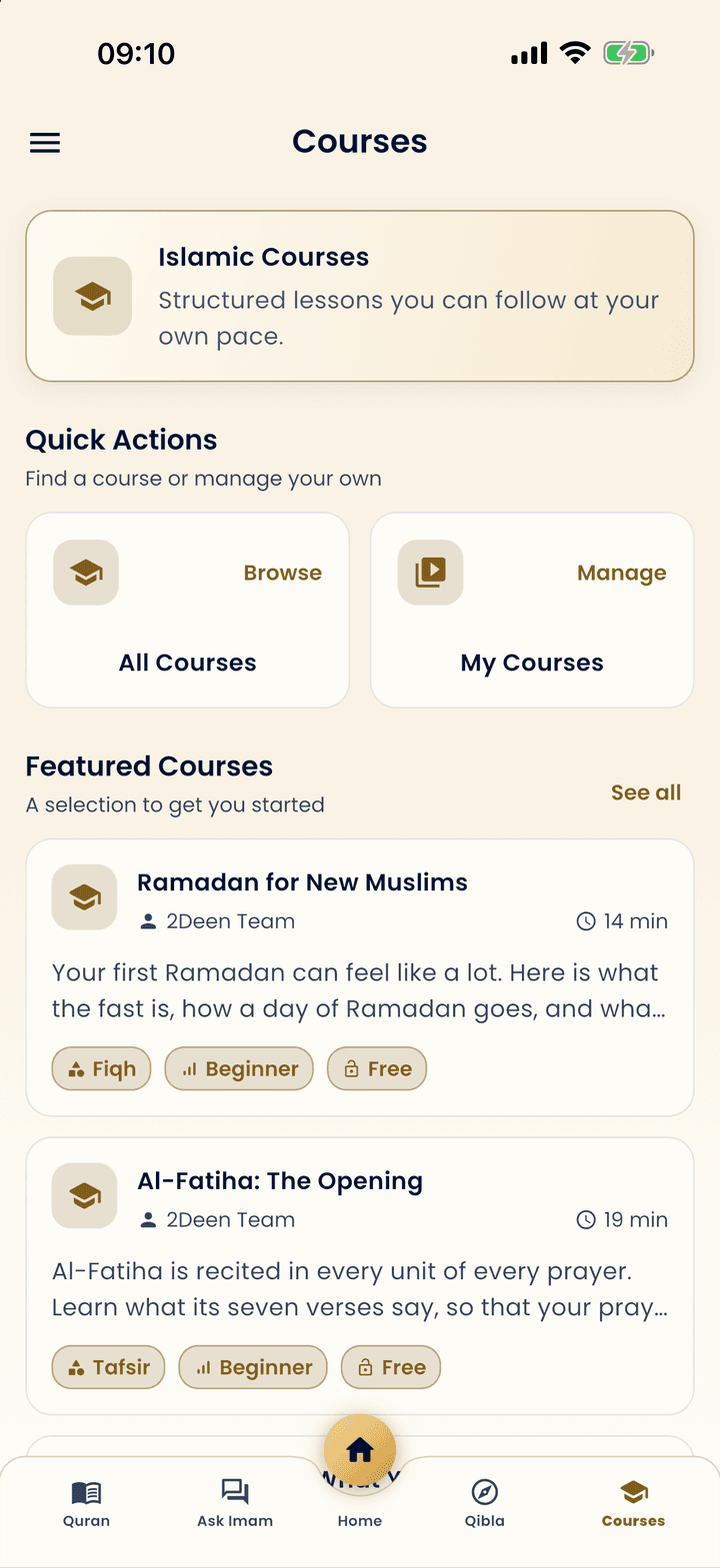 Courses in the app: short courses for new Muslims